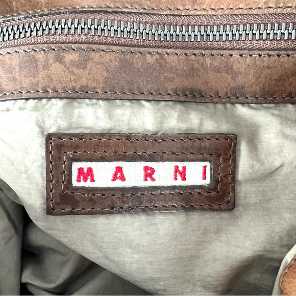 MARNI Balloon Dark Mustard Patented Leather w Brown Leather Top Handle Satchel - Picture 8 of 16